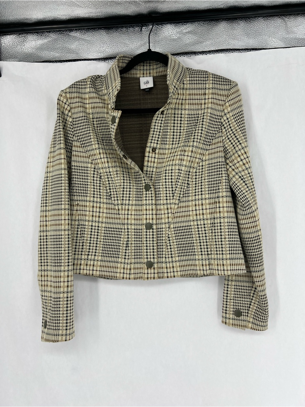 CAbi Plaid Button-Front Women's Jacket in Beige/Black 4498 - Picture 3 of 9